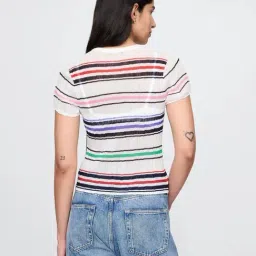 GAP Off White Striped Regular Fit Top image 2