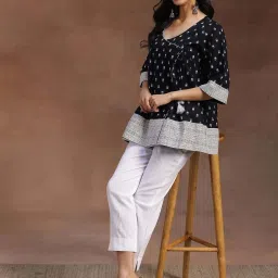 Libas Black Cotton Printed Angrakha Short Kurti image 5