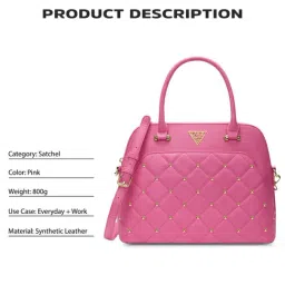 LAVIE Signature Pink Quilted Satchel Handbag image 5