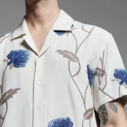 Jack & Jones White Linen Comfort Fit Printed Shirts image 5