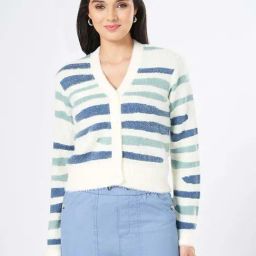 Honey by Pantaloons Blue & White Striped Cardigan-picture-8