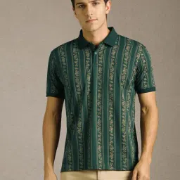 Louis Philippe Green Cotton Slim Fit Striped T-Shirt-picture-22