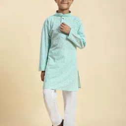 Pro-Ethic Style Developer Boys Firozi Cotton Printed Full Sleeves Kurta Sets image 5