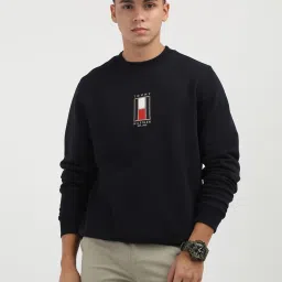 Tommy Hilfiger Navy Cotton Regular Fit Logo Printed Sweatshirts image 5