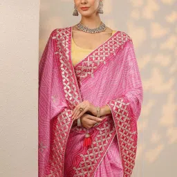 Libas Pink Printed Saree With Unstitched Blouse image 5