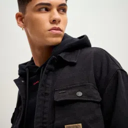 The Bear House Black Regular Fit Denim Jacket image 5