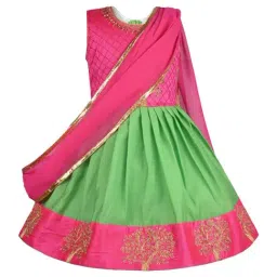 Wish Karo Kids Dark Green & Pink Embroidery Frock-image-42
