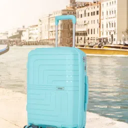 Teakwood Leathers Lkey Light Blue Textured Small Hard Sided Cabin Trolley-image-46