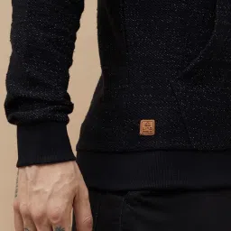 Forca By Lifestyle Black Regular Fit Texture Hooded Sweatshirt image 5