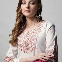Rujave Women Embroidered Regular Sequinned Kurta with Trousers & With Dupatta image 2