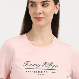 TOMMY HILFIGER Pink Cotton Graphic Print T-Shirt image 5