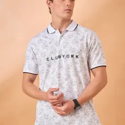 Club York White Cotton Blend Regular Fit Print Polo T-Shirt-picture-30