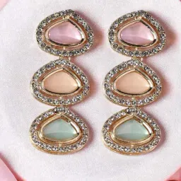 OOMPH Pink and Mint Green Stones Classy Design IndoWestern Dangler Earrings-image-28