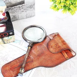 EXIM DECOR Brown & Silver-Toned Henry Hudson Magnifying Glass With Leather Cover-picture-32