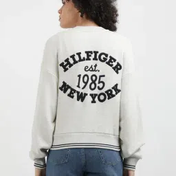 TOMMY HILFIGER White Cotton Textured Bomber Jacket image 2