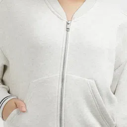 TOMMY HILFIGER White Cotton Textured Bomber Jacket image 5