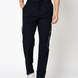 Octave Men Navy Blue Solid Cotton Track Pants with Side Striped Detail-picture-43