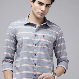 U.S. Polo Assn. Denim Co. Pure Cotton Slim Fit Horizontal Stripes Casual Shirt-picture-23
