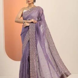 Libas Lavender Embroidered Saree With Unstitched Blouse-picture-39