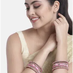 Peora Golden Pink Kundan Bangles Set for Women image 2