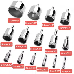uptodateprouducts Diamond Hole Saw Set Masonry Round 6 to 50 mm Dia. Range Carbon Steel Silver (Set of 15 Pcs) image 2