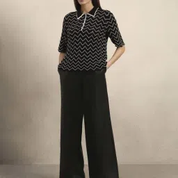 Vero Moda Jet Black Cotton Regular Fit Striped Polo Top image 5