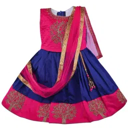 Wish Karo Kids Navy Blue & Pink Embroidery Frock-picture-34