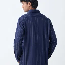 WES Formals by Westside Navy Pinstriped Relaxed-Fit Cotton Shirt image 2