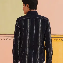 Indian Needle Navy Cotton Regular fit Striped Shirt image 2