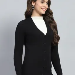 Monte Carlo Black Wool Blend Solid Full Sleeve Cardigan image 4