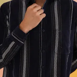 Indian Needle Navy Cotton Regular fit Striped Shirt image 5