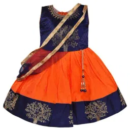 Wish Karo Kids Orange & Navy Embroidery Frock-picture-29