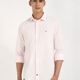 Tommy Hilfiger Light Pink Cotton Slim Fit Printed Shirt-image-21