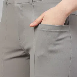 FITHUB Light Grey Slim Fit Mid Rise Trousers image 5