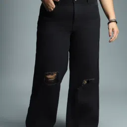 High Star Black Cotton Distressed High Rise Jeans-image-83
