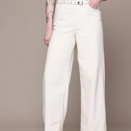 MANGO Women Wide Leg Pure Cotton Jeans with Belt-image-24