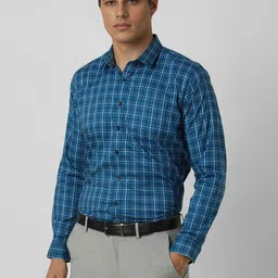 Van Heusen Men Slim Fit Spread Collar Tartan Checked Cotton Formal Shirt image 3