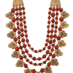 Bamboo Tree Jewels Red Metal Necklace-image-25