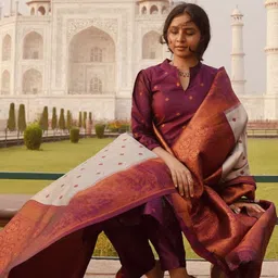 LIVIX Women Regular Chanderi Cotton Kurta with Trousers & With Dupatta image 4