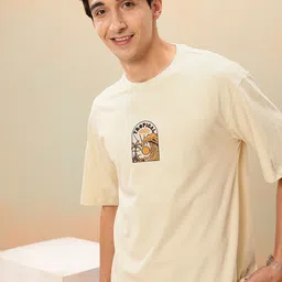 Mast & Harbour Graphic Printed Drop-Shoulder Sleeves Pure Cotton Relaxed Fit T-shirt-picture-35