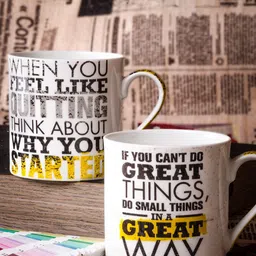 GOODHOMES Set Of 2 White & Black Printed Bone China Coffee Mugs-image-53