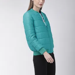 Flying Machine Women Turquoise Blue Solid Puffer Jacket image 3