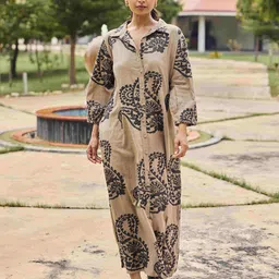 Sencei Women Printed Shirt Collared Maxi Dress-picture-16