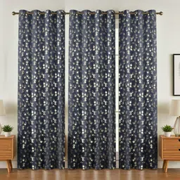 GEET CREATIONS Navy Blue & Gold-Toned Set of 3 Floral Room Darkening Long Door Curtain-image-70
