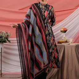 Yufta Women Floral Printed Regular Chanderi Silk Kurta with Trousers & With Dupatta-picture-22