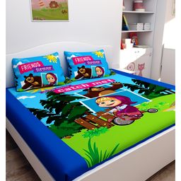 Athom Living Masha and The Bear Digital Printed Cotton Kids Double Bedsheet 270x270 cm with 2 Pillow Cover-picture-13
