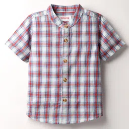 Babyhug 100% Cotton Half Sleeves Checks Shirt With Mandarin Collar - Red-picture-31