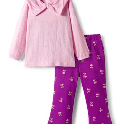 Babyhug Single Jersey Knit Full Sleeves Top & Pant with Heart Print - Pink & Purple-picture-20