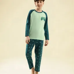 Lil Tomatoes Cotton Knit Full Sleeves Gaming Remote Printed Night Suit Set - Light Green-picture-12