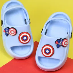 Yellow Bee Marvel Featuring Captain America Applique Detailed Perforated Clogs - Blue-picture-26
